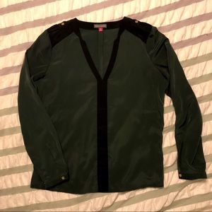 Vince Camuto dark green faux silk blouse